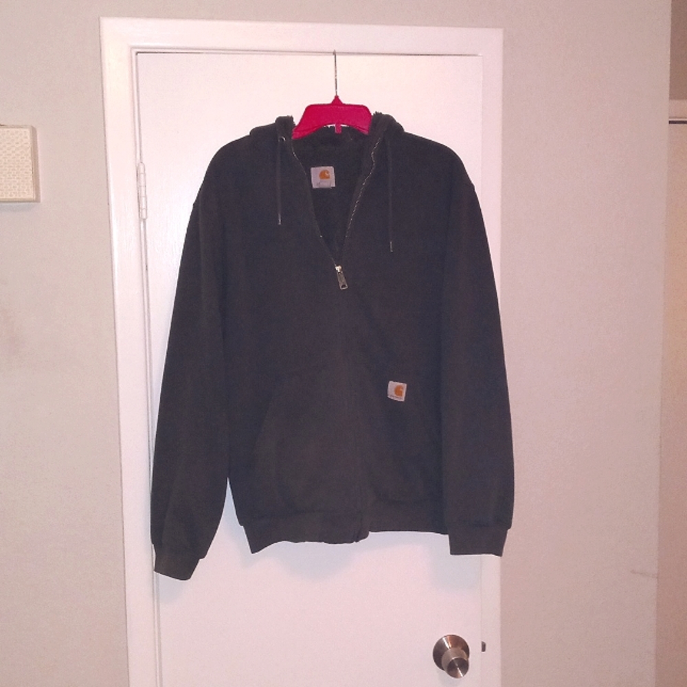 Carhartt fleece lined, heavy, full zip hooded sweatshirt. Charcoal men's size L